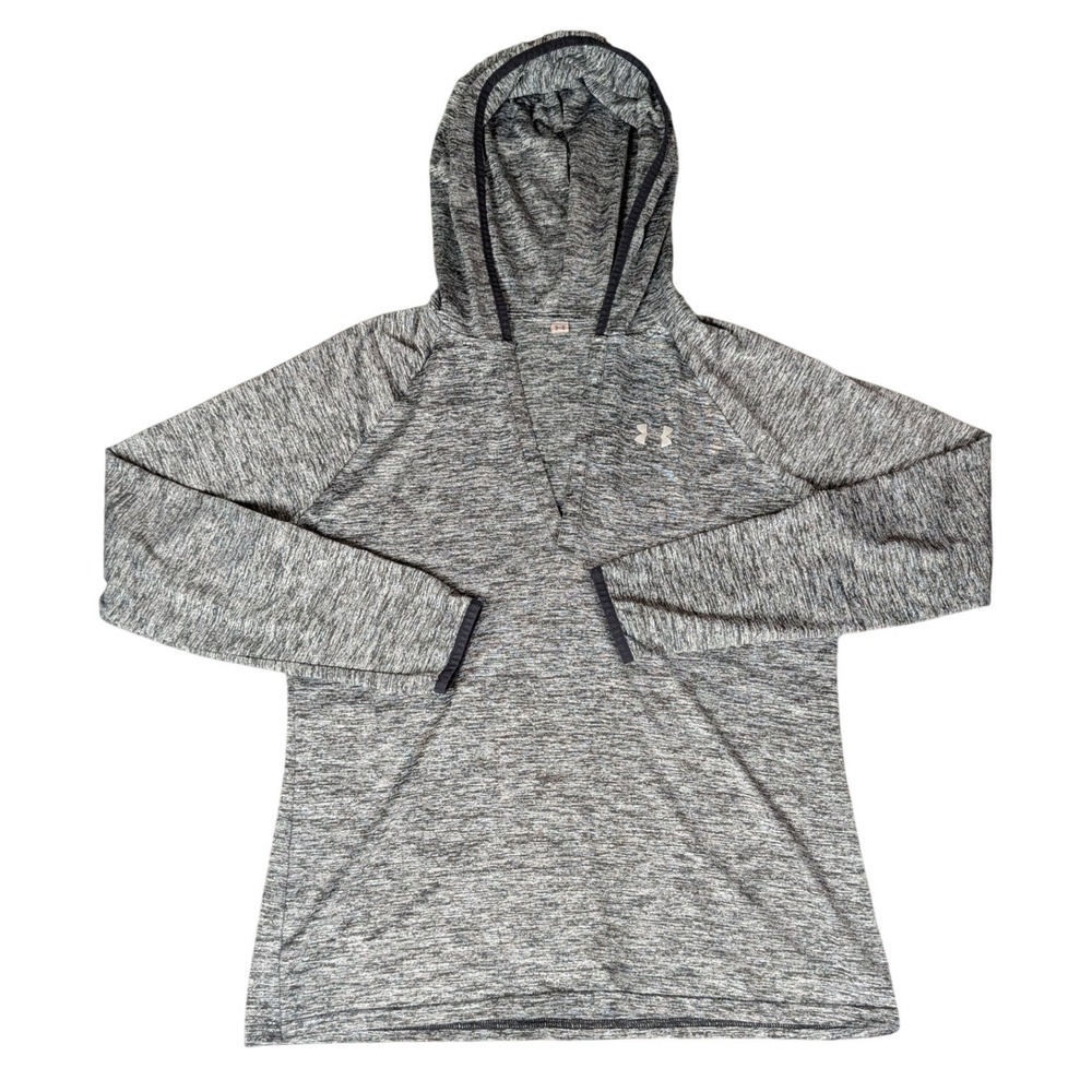 Under Armour Womens HeatGear Space Dye V-Neck Pullover Hoodie Gray Black Medium